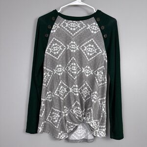 New Maurices Sweater Size XS Front Knot Raglan Sleeve Gray Green Top Shirt